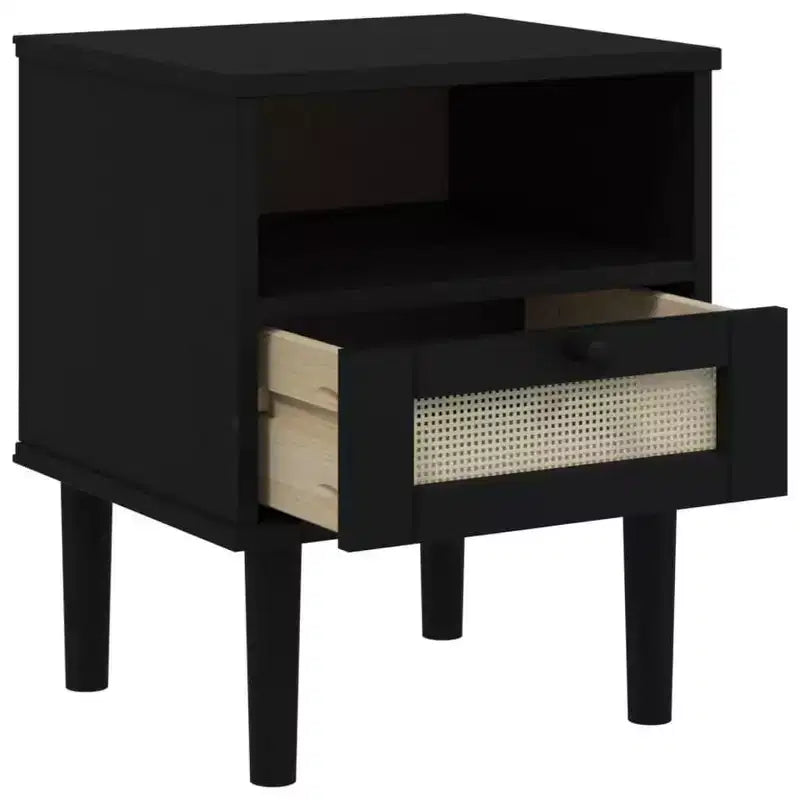 Table de Chevet pour Chambre à Coucher Effet Rotin Bois Massif de Pin, Bois Usiné - Table de Nuit