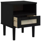 Table de Chevet pour Chambre à Coucher Effet Rotin Bois Massif de Pin, Bois Usiné - Table de Nuit
