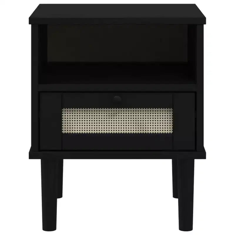 Table de Chevet pour Chambre à Coucher Effet Rotin Bois Massif de Pin, Bois Usiné - Table de Nuit