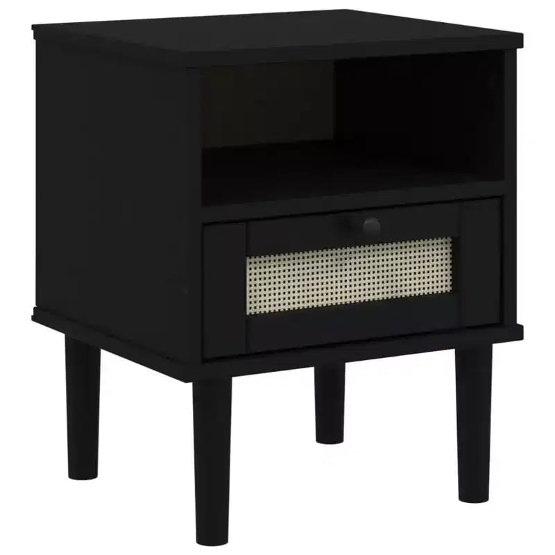 Table de Chevet pour Chambre à Coucher Effet Rotin Bois Massif de Pin, Bois Usiné - Table de Nuit