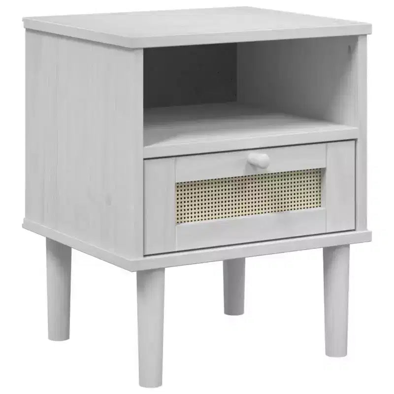 Table de Chevet pour Chambre à Coucher Effet Rotin Bois Massif de Pin, Bois Usiné - Table de Nuit