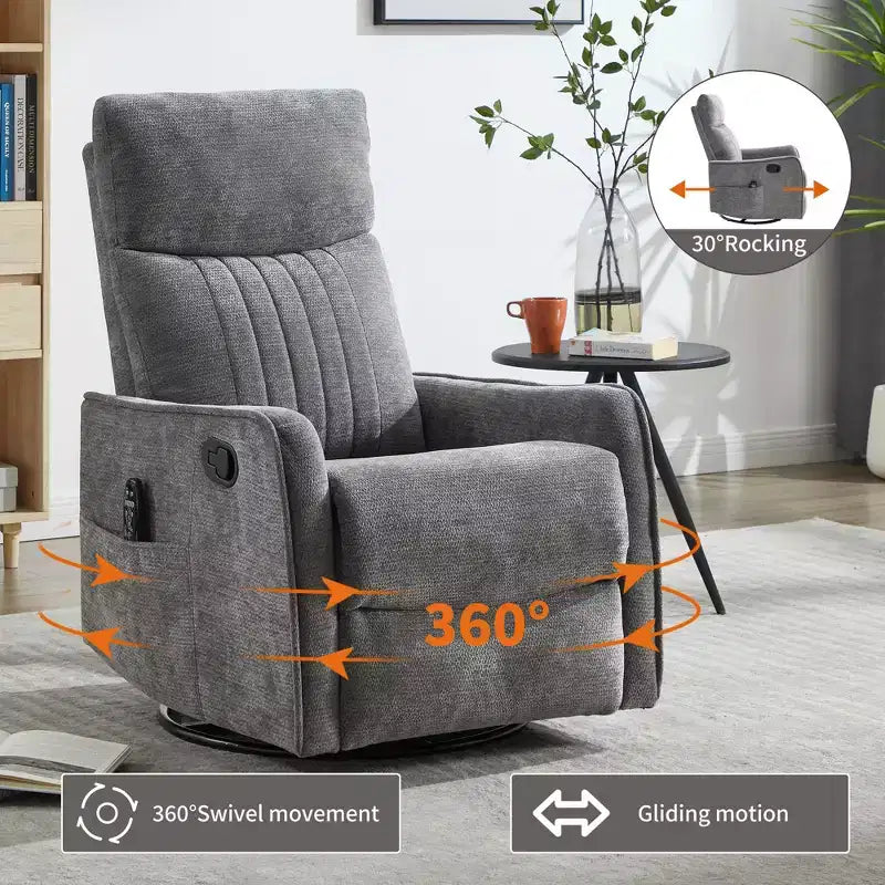 Fauteuil inclinable manuel Chenille orange avec fonction de massage chauffant, de bascule et de pivotement