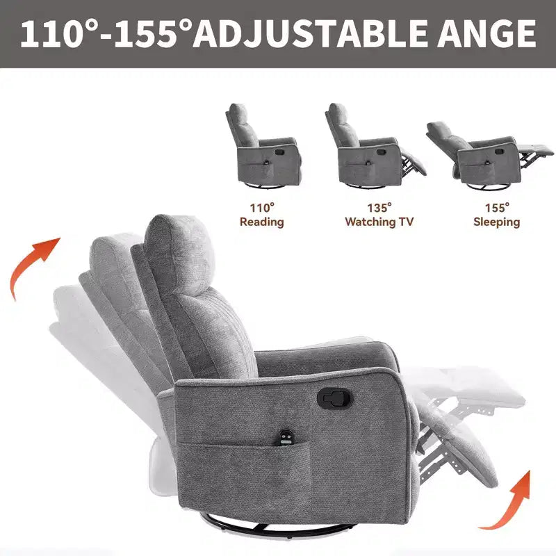 Fauteuil inclinable manuel Chenille orange avec fonction de massage chauffant, de bascule et de pivotement