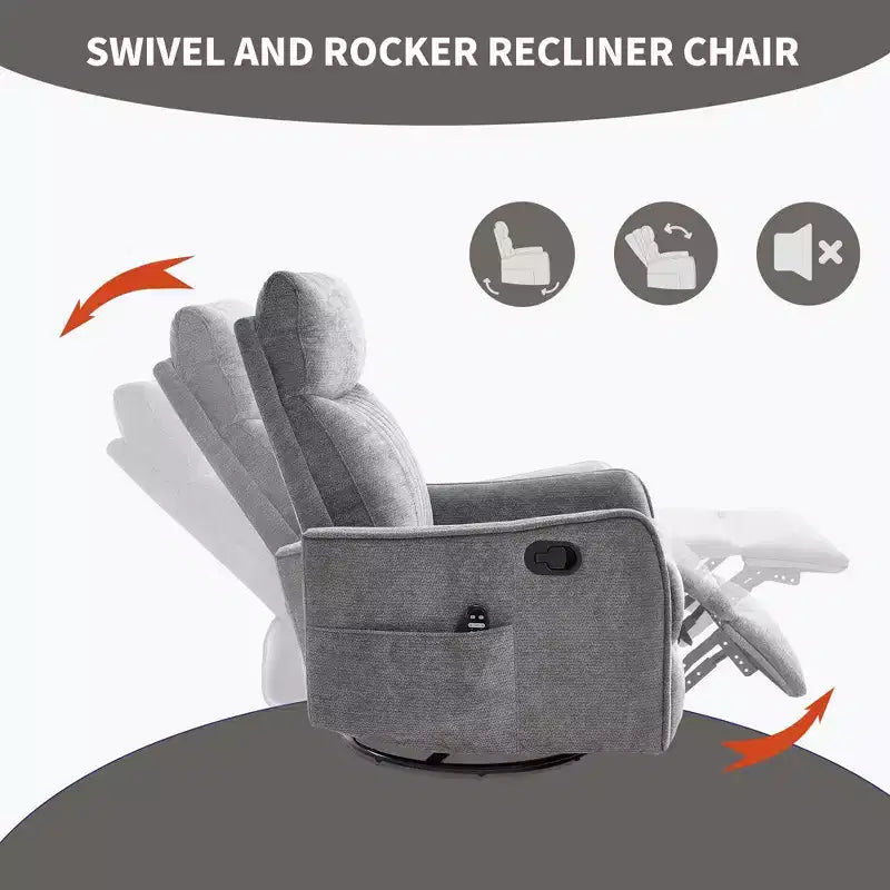 Fauteuil inclinable manuel Chenille orange avec fonction de massage chauffant, de bascule et de pivotement