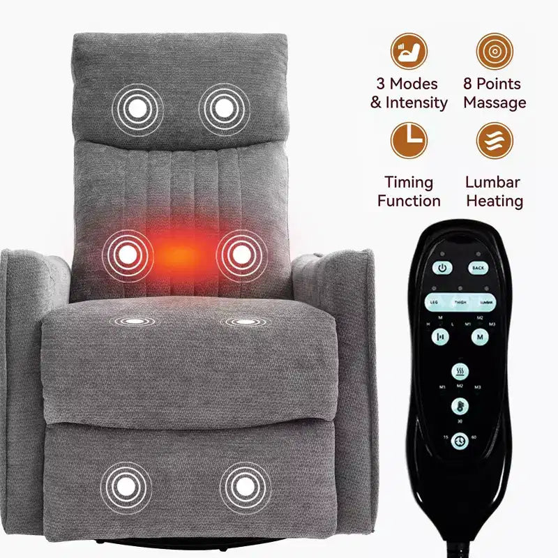 Fauteuil inclinable manuel Chenille orange avec fonction de massage chauffant, de bascule et de pivotement