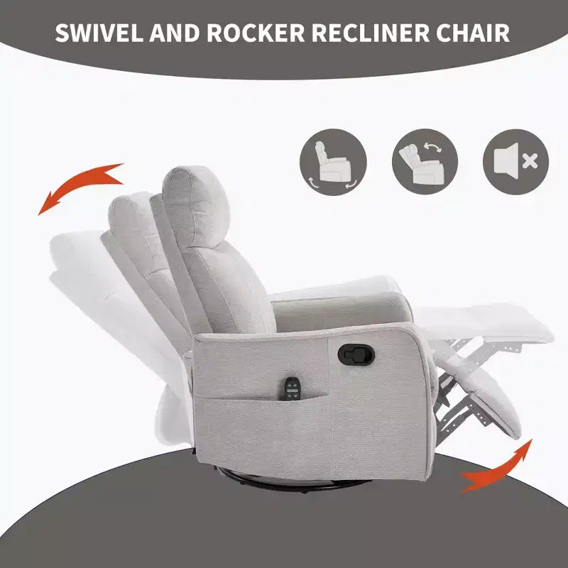 Fauteuil inclinable manuel Chenille orange avec fonction de massage chauffant, de bascule et de pivotement