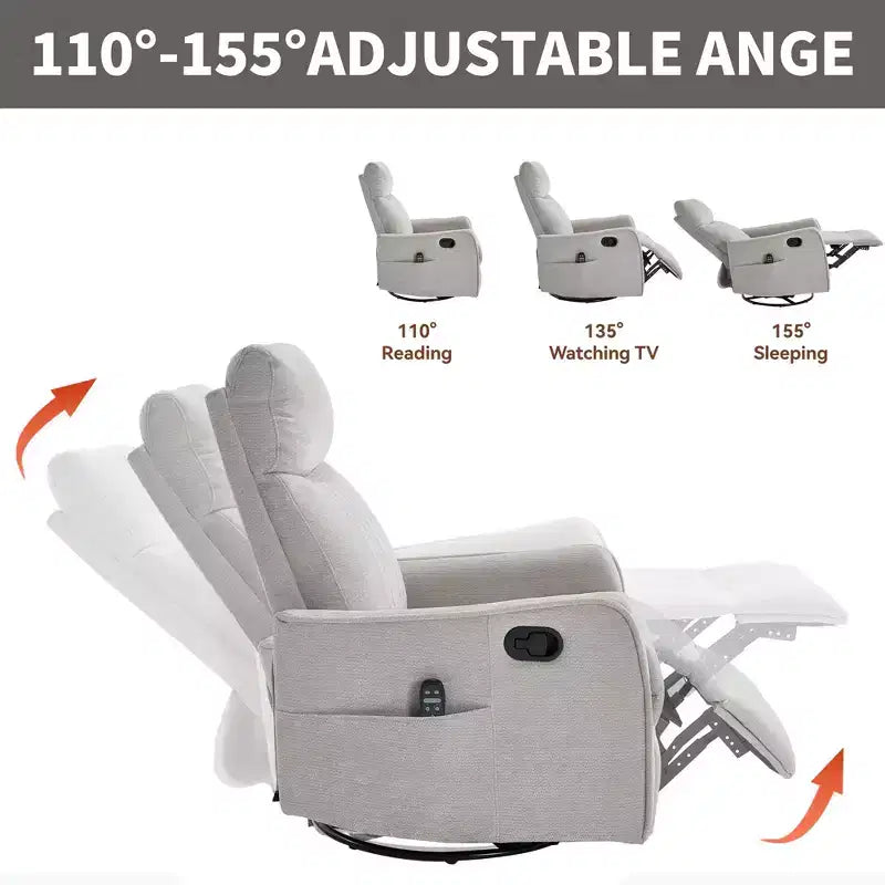 Fauteuil inclinable manuel Chenille orange avec fonction de massage chauffant, de bascule et de pivotement