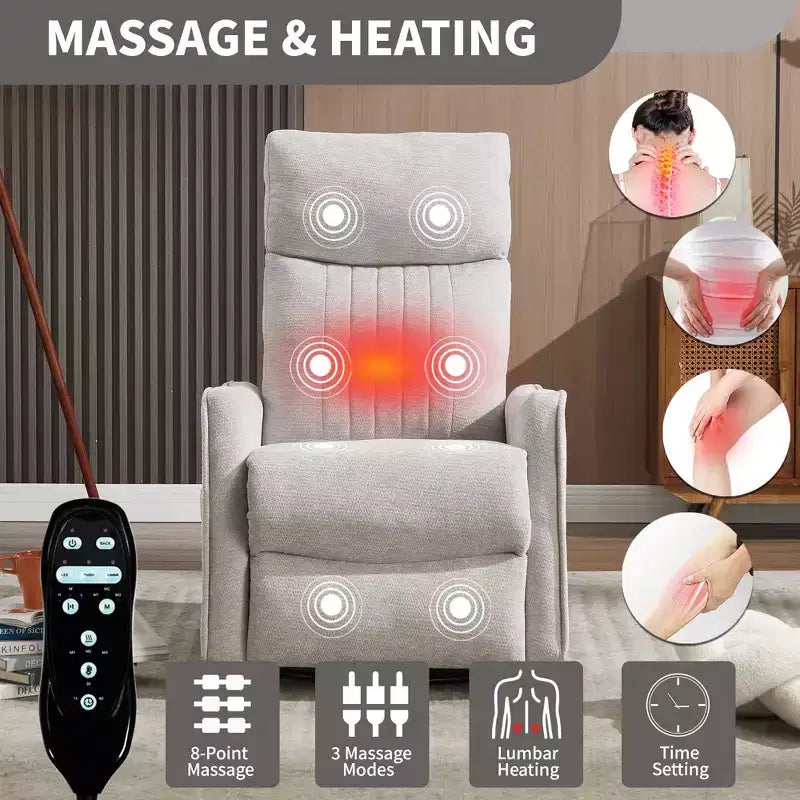 Fauteuil inclinable manuel Chenille orange avec fonction de massage chauffant, de bascule et de pivotement
