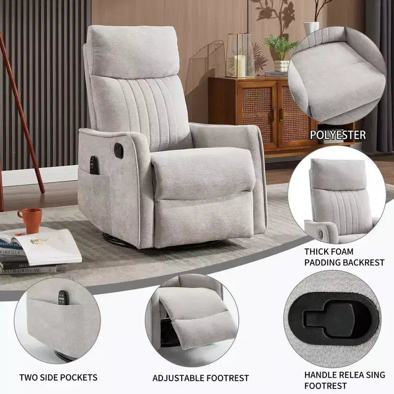 Fauteuil inclinable manuel Chenille orange avec fonction de massage chauffant, de bascule et de pivotement