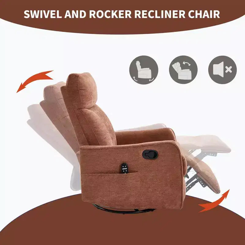 Fauteuil inclinable manuel Chenille orange avec fonction de massage chauffant, de bascule et de pivotement