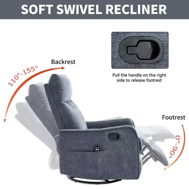 Fauteuil inclinable manuel Chenille orange avec fonction de massage chauffant, de bascule et de pivotement