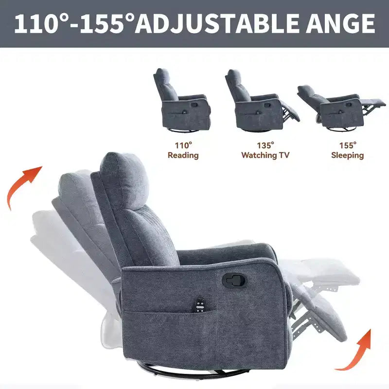 Fauteuil inclinable manuel Chenille orange avec fonction de massage chauffant, de bascule et de pivotement