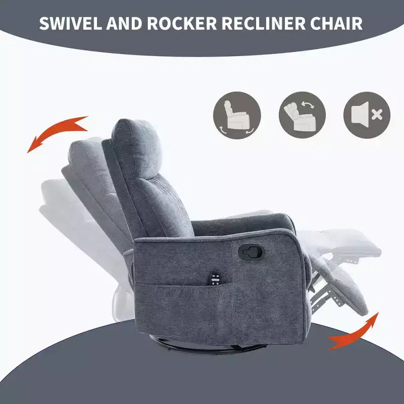 Fauteuil inclinable manuel Chenille orange avec fonction de massage chauffant, de bascule et de pivotement