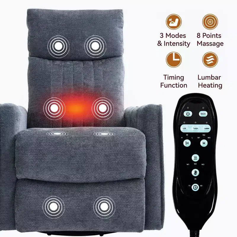 Fauteuil inclinable manuel Chenille orange avec fonction de massage chauffant, de bascule et de pivotement