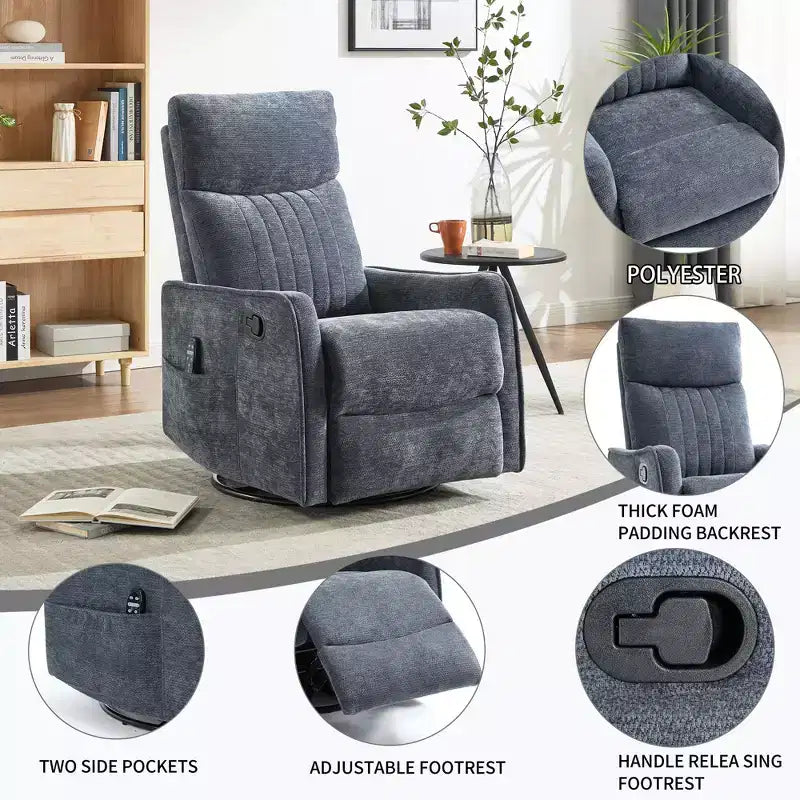 Fauteuil inclinable manuel Chenille orange avec fonction de massage chauffant, de bascule et de pivotement