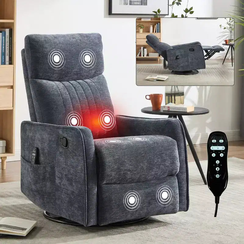 Fauteuil inclinable manuel Chenille orange avec fonction de massage chauffant, de bascule et de pivotement