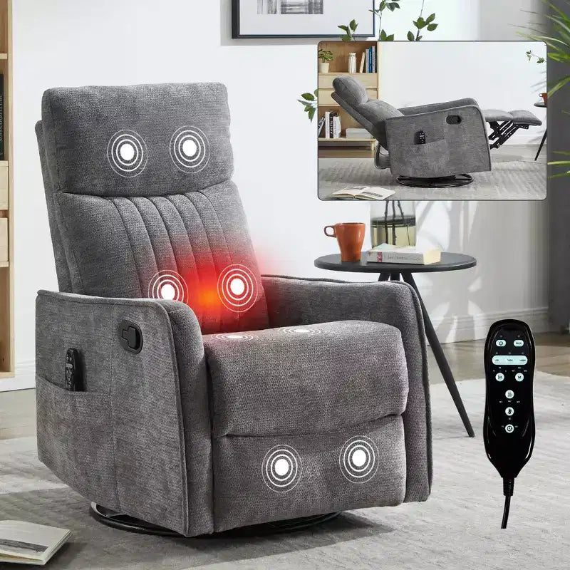 Fauteuil inclinable manuel Chenille orange avec fonction de massage chauffant, de bascule et de pivotement