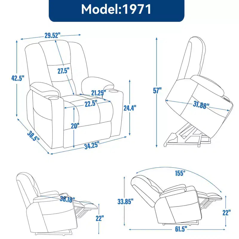 Fauteuil inclinable releveur électrique en chenille grise, grande taille