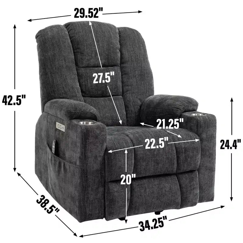 Fauteuil inclinable releveur électrique en chenille grise, grande taille