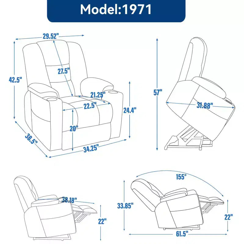 Fauteuil inclinable releveur électrique en chenille grise, grande taille
