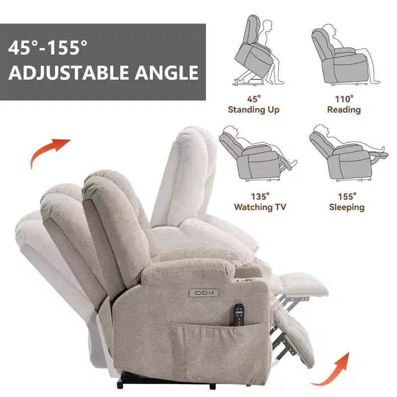 Fauteuil inclinable releveur électrique en chenille grise, grande taille