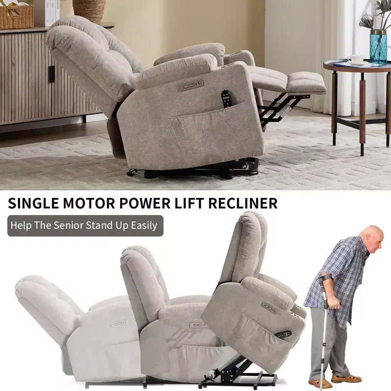 Fauteuil inclinable releveur électrique en chenille grise, grande taille