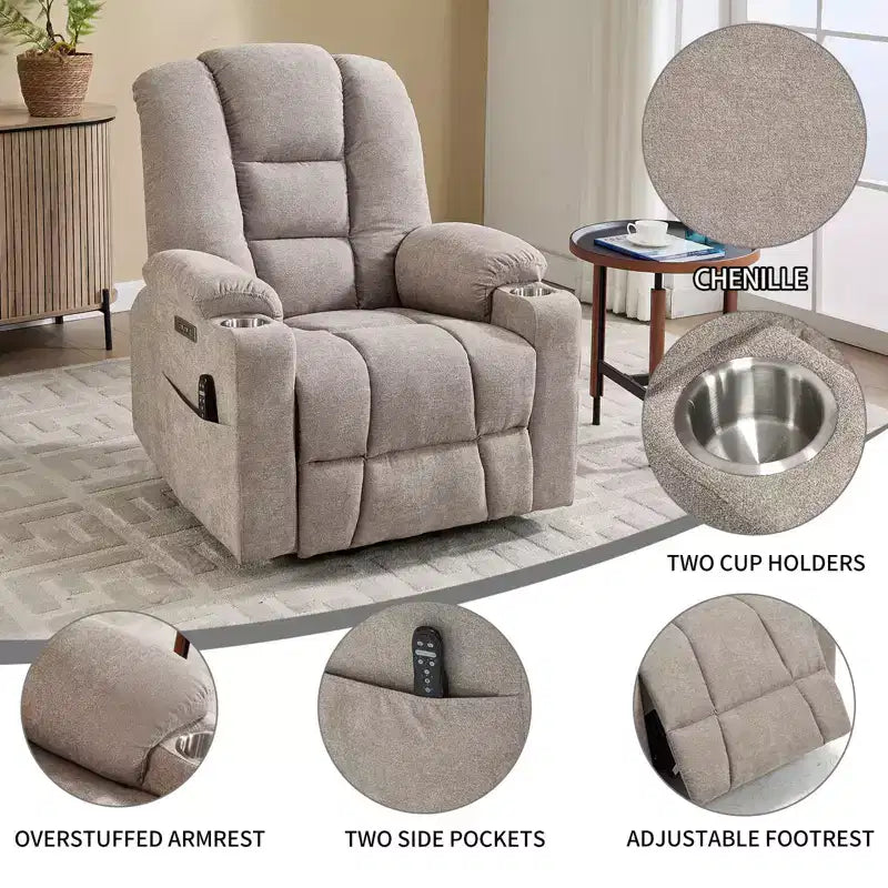 Fauteuil inclinable releveur électrique en chenille grise, grande taille