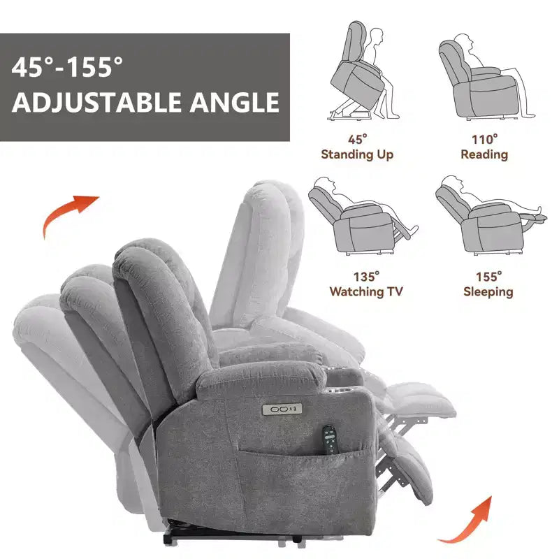 Fauteuil inclinable releveur électrique en chenille grise, grande taille