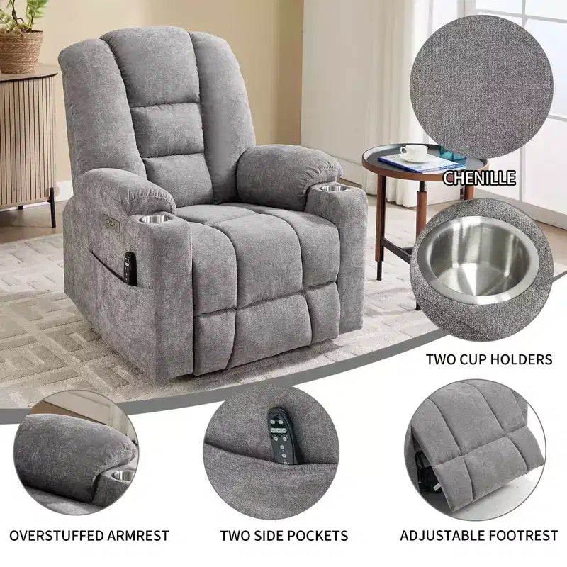 Fauteuil inclinable releveur électrique en chenille grise, grande taille