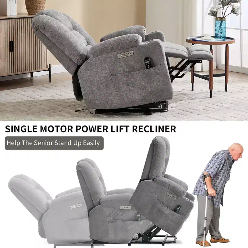 Fauteuil inclinable releveur électrique en chenille grise, grande taille
