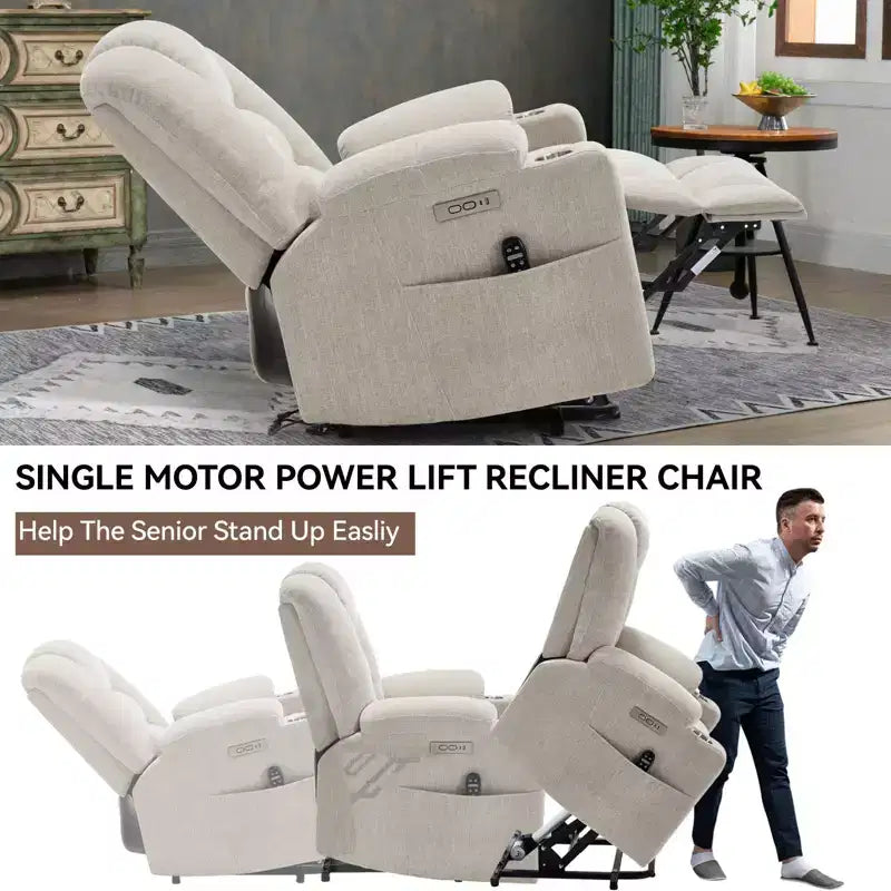 Fauteuil inclinable releveur électrique en chenille grise, grande taille