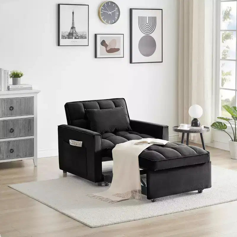 Canapé-lit futon pliable - Dossier réglable avec roulettes et sangle