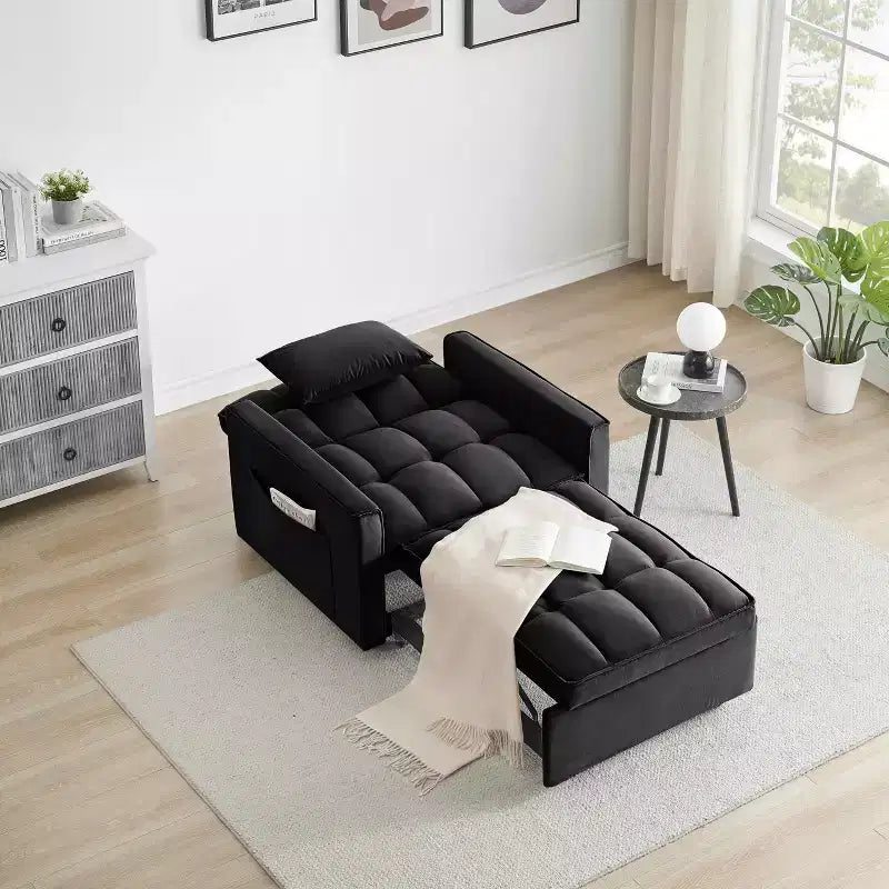 Canapé-lit futon pliable - Dossier réglable avec roulettes et sangle