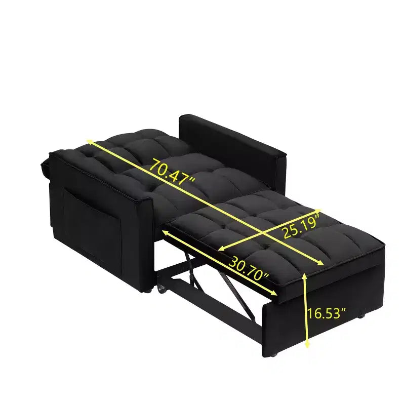 Canapé-lit futon pliable - Dossier réglable avec roulettes et sangle