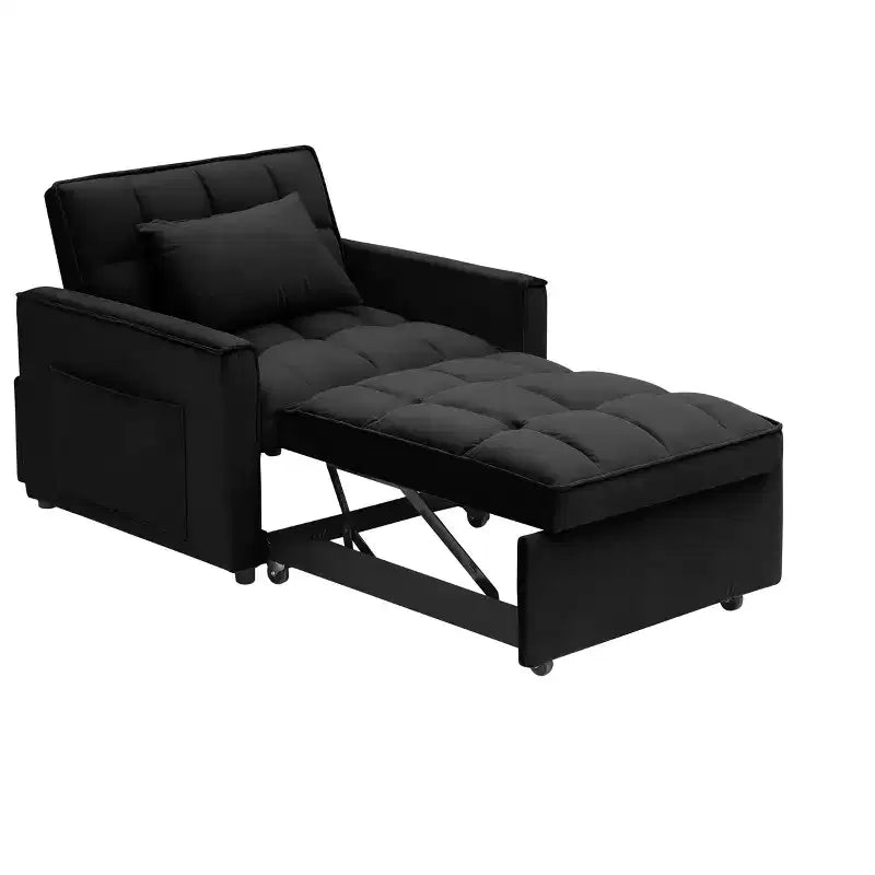 Canapé-lit futon pliable - Dossier réglable avec roulettes et sangle