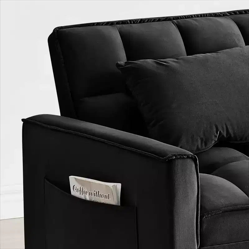 Canapé-lit futon pliable - Dossier réglable avec roulettes et sangle