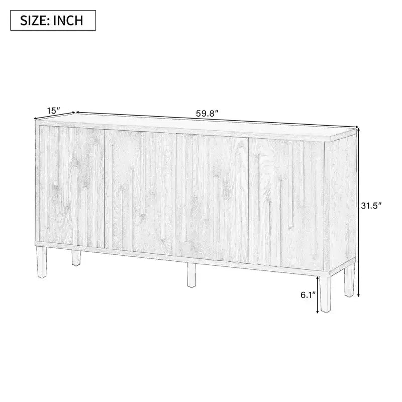 Buffet 4 portes avec rangement, style ferme, meuble TV