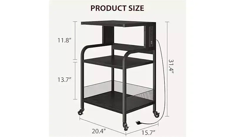 Meuble d'imprimante à 3 niveaux robuste avec roulettes Chariot d'imprimante Étagère de rangement industrielle en métal