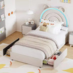 Cadre de lit rembourré Tête de lit LED arc-en-ciel, lit plateforme pour enfants