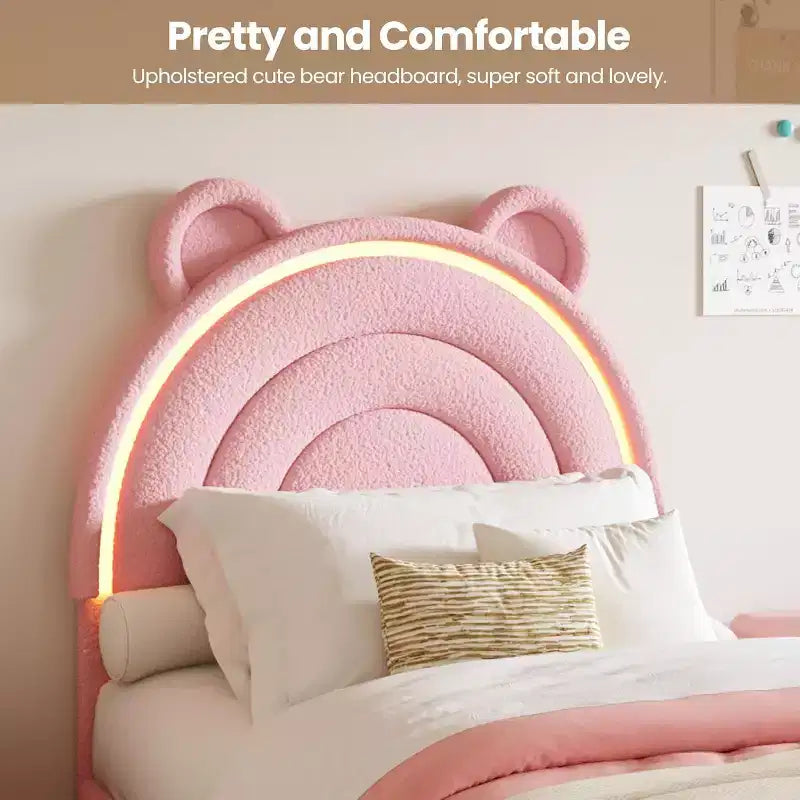 Cadre de lit rembourré Tête de lit LED arc-en-ciel, lit plateforme pour enfants