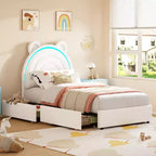 Cadre de lit rembourré Tête de lit LED arc-en-ciel, lit plateforme pour enfants