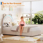 Cadre de lit rembourré Tête de lit LED arc-en-ciel, lit plateforme pour enfants