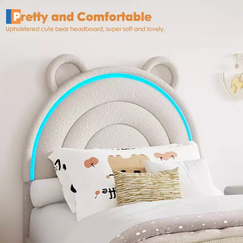 Cadre de lit rembourré Tête de lit LED arc-en-ciel, lit plateforme pour enfants