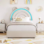 Cadre de lit rembourré Tête de lit LED arc-en-ciel, lit plateforme pour enfants
