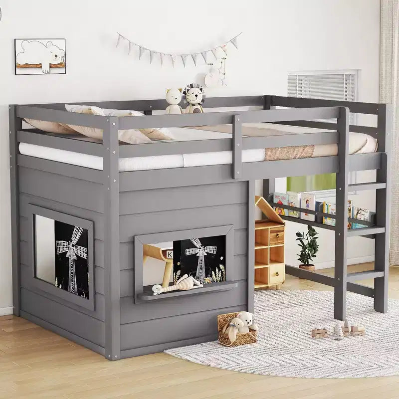 Lit superposé cabane en bois de pin avec lits jumeaux/doubles pour enfants