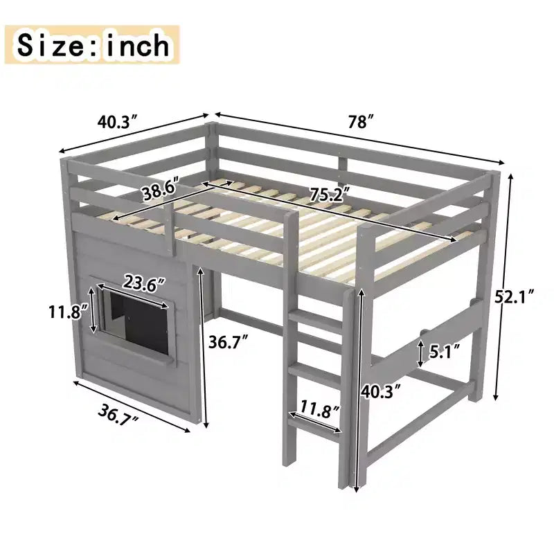 Lit superposé cabane en bois de pin avec lits jumeaux/doubles pour enfants