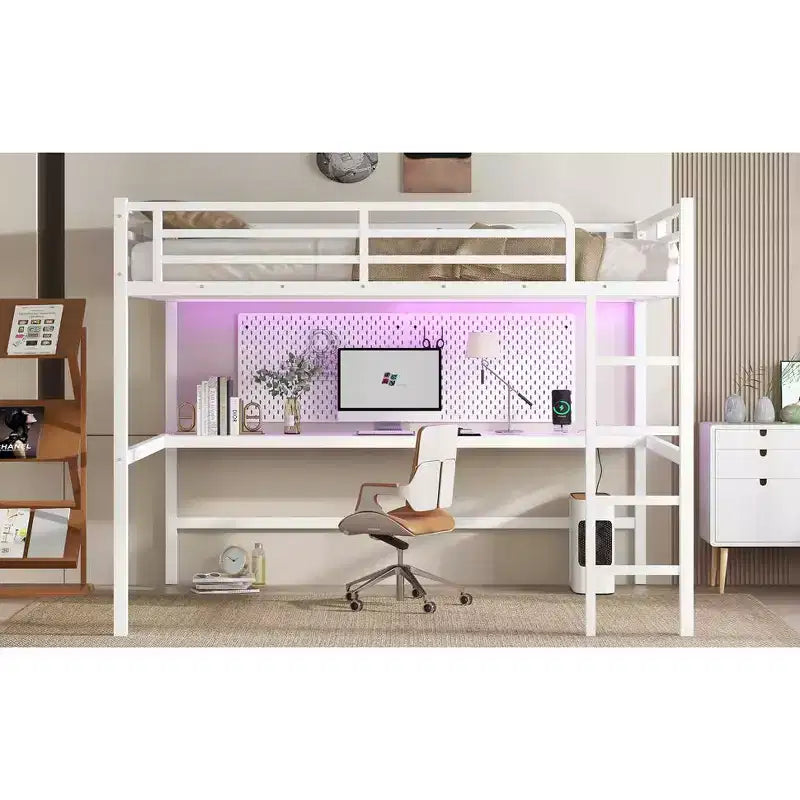 Lit mezzanine en métal avec prise de courant et éclairage LED, gain de place