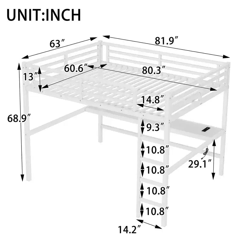 Lit mezzanine en métal avec prise de courant et éclairage LED, gain de place