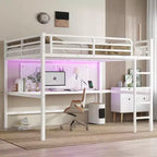 Lit mezzanine en métal avec prise de courant et éclairage LED, gain de place