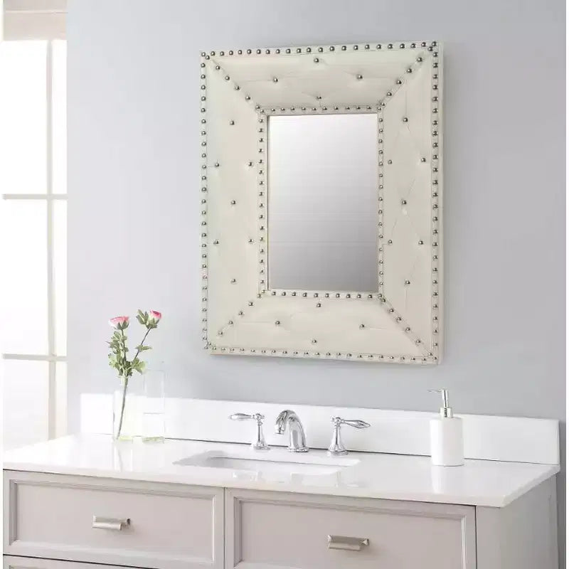 Miroir mural rectangulaire décoré de rivets, cadre en MDF enveloppé de PU